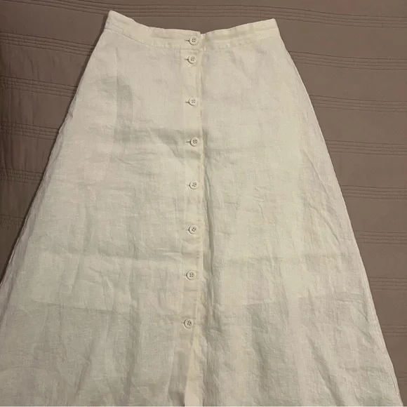 Paris Atelier & Other Stories Cream Button-Front A-Line Linen Skirt - Picture 5 of 9